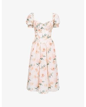House Of Cb Lulabell Floral-Print Stretch-Cotton Midi Dress - Pink