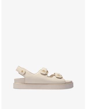 Maje Clover-Embellished Flat Leather Sandals - Natural