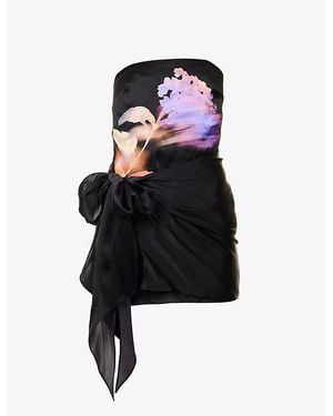 David Koma Front-Tie Strapless Silk Mini Dress - Black