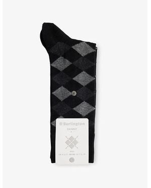 Burlington Danny Argyle-Pattern Stretch Cotton-Blend Socks - Black