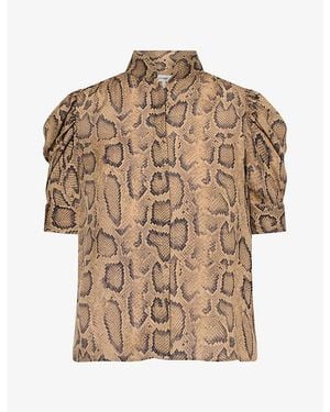 FRAME The Gillian Snake-Print Silk Top - Natural