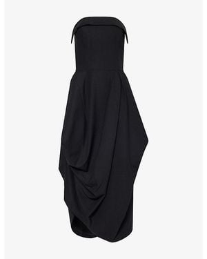 Ashlyn Evelin Asymmetric Draped Wool Dress - Black