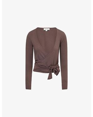 Sisterly Tribe Soft Ballet Wrap Modal-Jersey Top - Brown