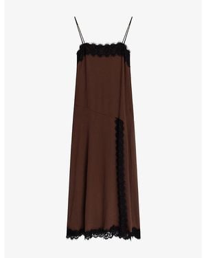 OMNES Thea Lace-Trim Satin Midi Dress - Brown