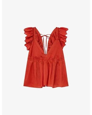Reiss Brook V-Neck Ramie-Blend Top - Red