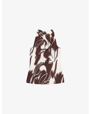 Ro&zo Swirl-Print Sleeveless Draped Woven Top - Brown