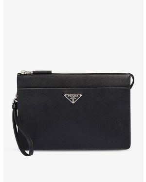 Prada Small Leather Logo Pouch in Black for Men Lyst UK