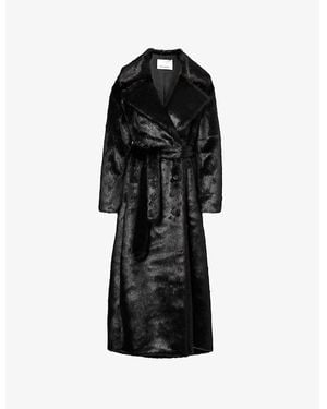 Frankie Shop Joni Longlined Belted Faux-Fur Coat - Black