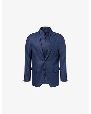 Corneliani Elbow-Patch Notch-Lapel Silk-And-Wool Jacket - Blue