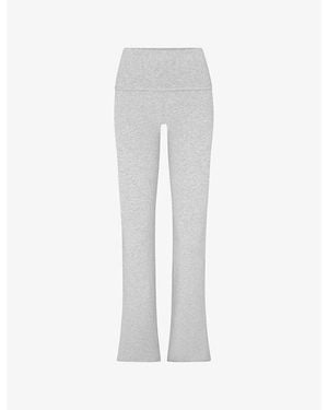 Skims Light Heather Foldover Slim-Fit High-Rise Stretch-Jersey Trousers - White