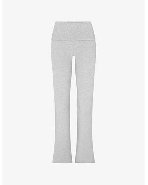 Skims Light Heather Foldover Slim-Fit High-Rise Stretch-Jersey Trousers - White