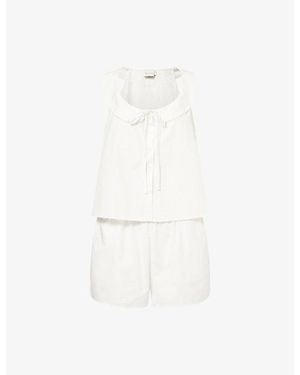 Deiji Studios Sleeveless Collared Cotton Top-And-Shorts Set - White