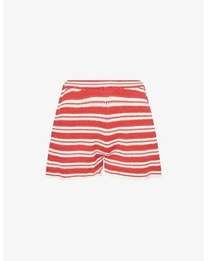 4th & Reckless Antonia Stripe Cotton-Blend Knitted Shorts - Red
