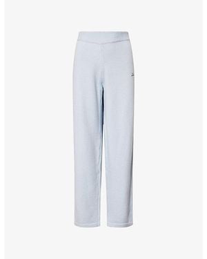 Ru & Rocka Brand-Embroidery Wide-Leg Knitted Jogging Bottoms - Blue