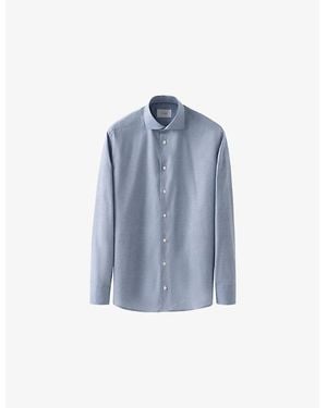 Eton Micro Check Regular-Fit Fine-Twill Shirt - Blue
