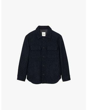 Sandro Patch-Pocket Long-Sleeve Wool Overshirt - Blue