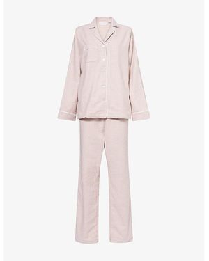 Derek Rose Kelburn Houndstooth-Print Cotton Pajama Set - Pink