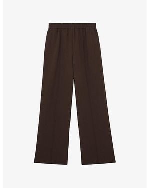 Reiss Robyn Elasticated-Waist Wide-Leg Stretch-Woven Trousers - Brown