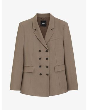 BOSS Double-Breasted Slim-Fit Gabardine-Twill Blazer - Brown