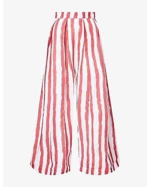 Ara Striped Wide-Leg Woven Trousers - Red