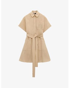 Loewe X Paula's Ibiza Anagram-Embroidered Short-Sleeve Cotton-Blend Mini Dress - Natural