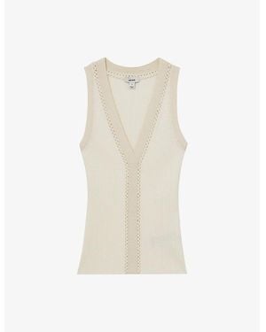 Reiss Lanette Ribbed Craft-Stitch Knitted Vest Top - Natural
