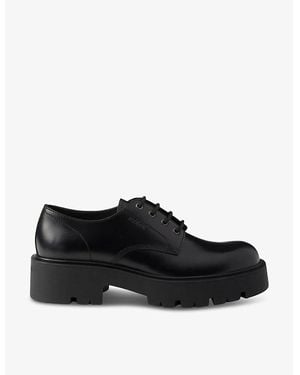 Prada Brand-Embossed Leather Derby Shoes - Black