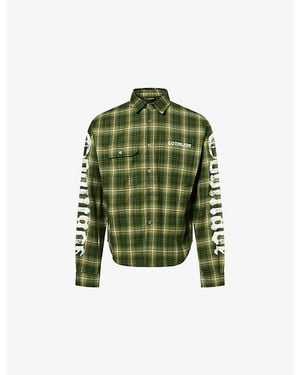 GODMADE Broken Script Long-Sleeve Cotton Flannel Shirt - Green