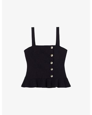 Claudie Pierlot Square-Neck Ruffled Knitted Top - Blue