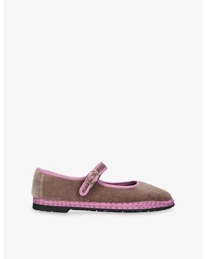 Flabelus Odiseo Velvet Mary-Jane Flats - Pink