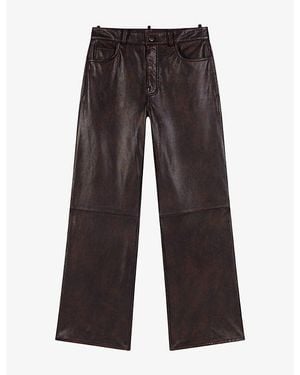 Maje Straight-Leg Mid-Rise Leather Pants - Gray