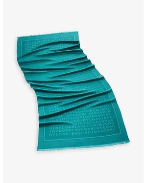 BVLGARI Lettere Maxi Brand-Pattern Wool And Silk Stole - Blue