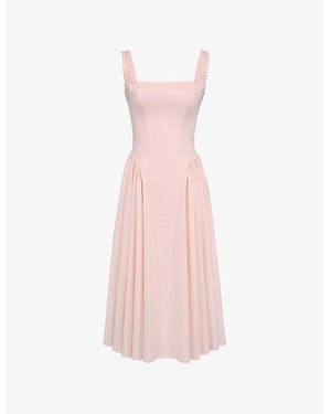 House Of Cb Dorothy Gathered Stretch-Cotton Midi Dress - Pink