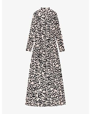 Ro&zo Leopard-Print High-Neck Stretch-Woven Maxi Dress - White