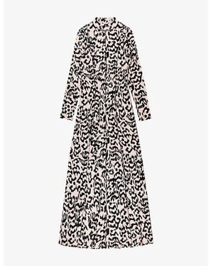 Ro&zo Leopard-Print High-Neck Stretch-Woven Maxi Dress - White