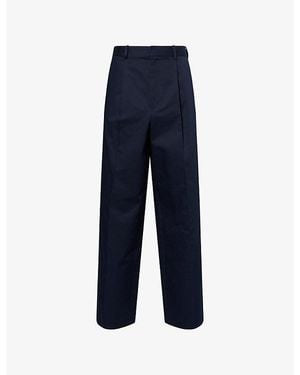 Loewe Pleated Wide-Leg Cotton-Twill Trousers - Blue