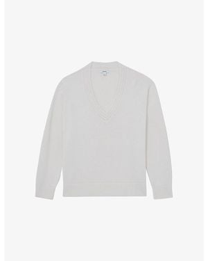 Reiss Cherish V-Neck Cotton And Wool-Blend Jumper - White
