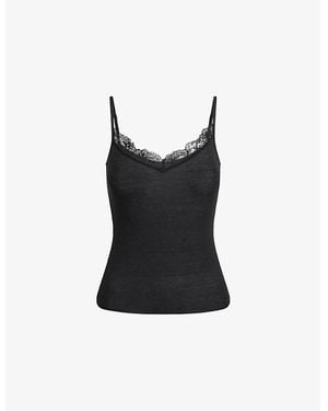 Skims Sheer Modal Lace Camisole Top - Black