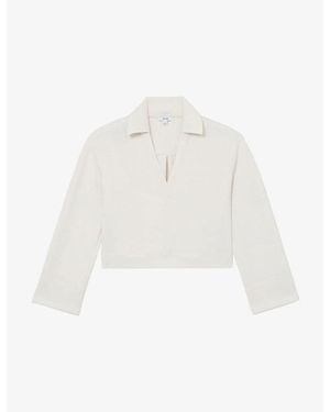 Reiss Bea Premium Interlock Open-Collar Sweatshirt - White