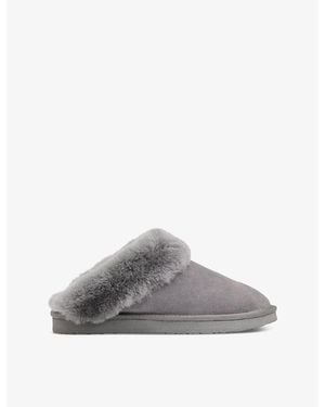 Whistles Emilia Sheepskin-Cuff Suede Slippers - Grey