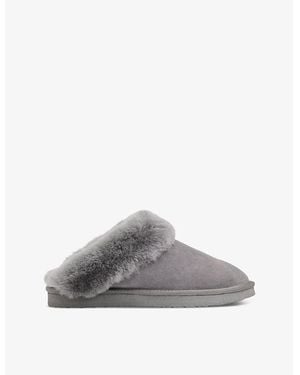 Whistles Emilia Sheepskin-Cuff Suede Slippers - Grey
