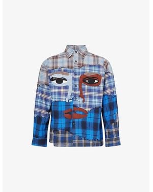 Kidsuper Face Patchwork Cotton Flannel Shirt - Blue