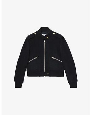 Reiss Cleo Epaulette Short Brushed-Wool Bomber Jacket - Black
