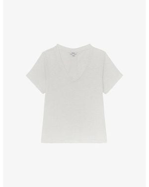 Reiss Lola V-Neck Linen T-Shirt - White