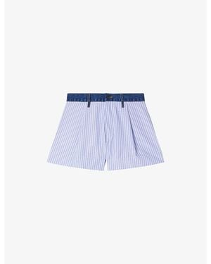 Sandro Striped Denim-Trim Woven Shorts - Blue