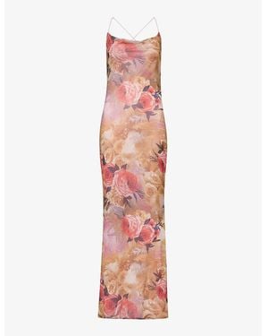 Gracejacob Elizabeth Rose Floral-Print Mesh Maxi Dress - Pink