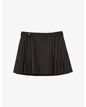 Reiss Sandor Checked Wool-Blend Mini Skirt - Black