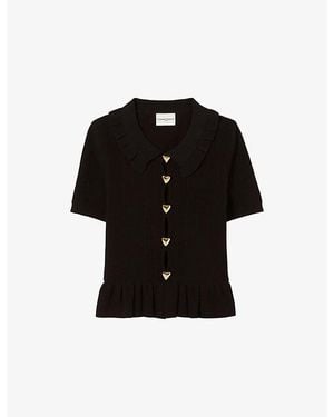 Claudie Pierlot Collared Heart-Embellished Stretch-Knit Top - Black