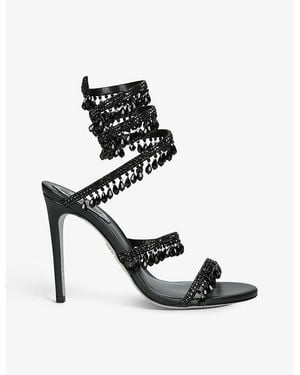 Rene Caovilla Chandelier 105 Crystal-Embellished Leather Heeled Courts - Black