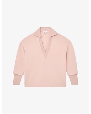 Reiss Bernie Open-Collar Relaxed-Fit Stretch-Woven Jumper - Pink